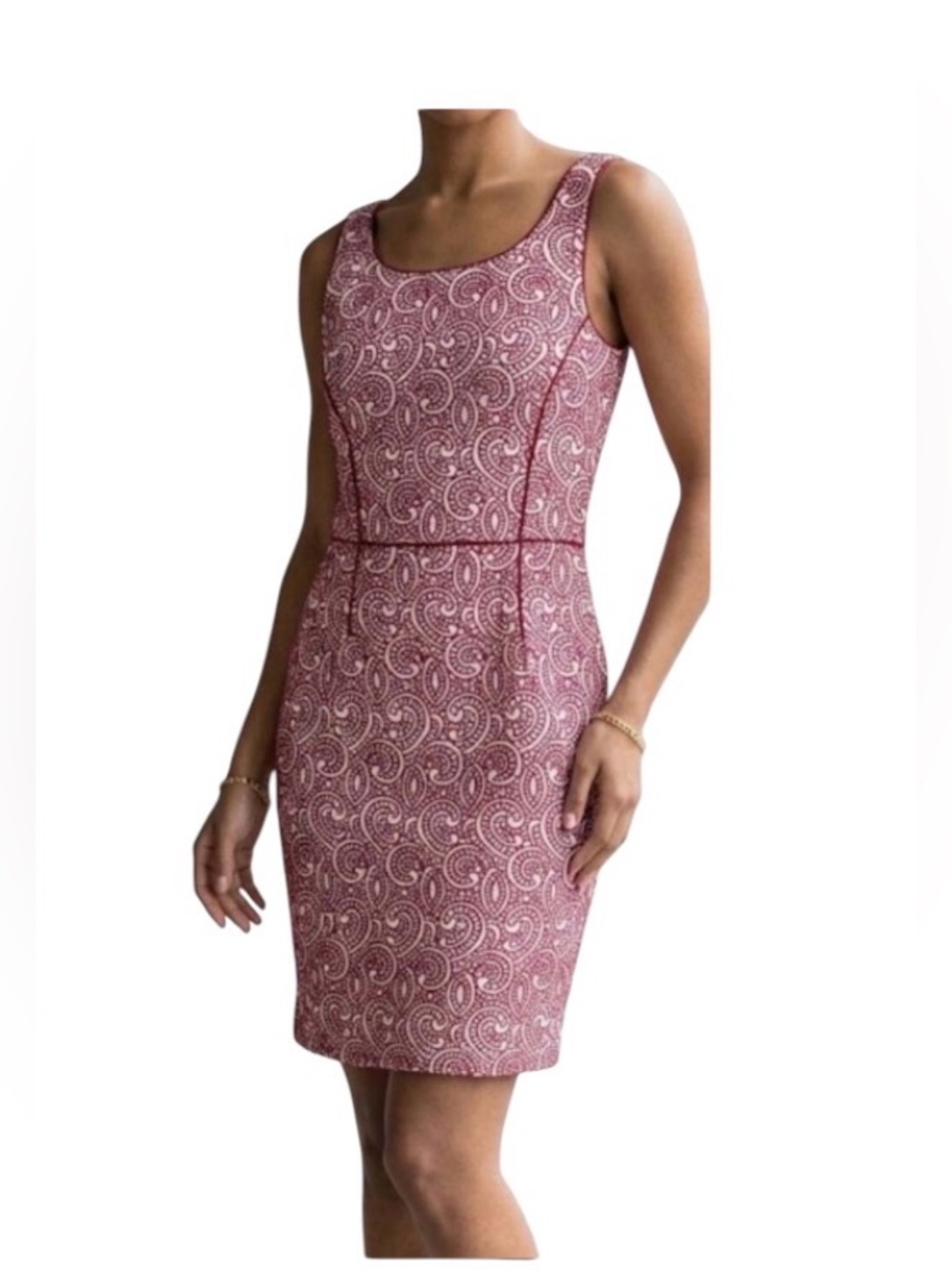 Kay Unger New York Red and White Embroidered Sleeveless Sheath Dress Size 12 NWT